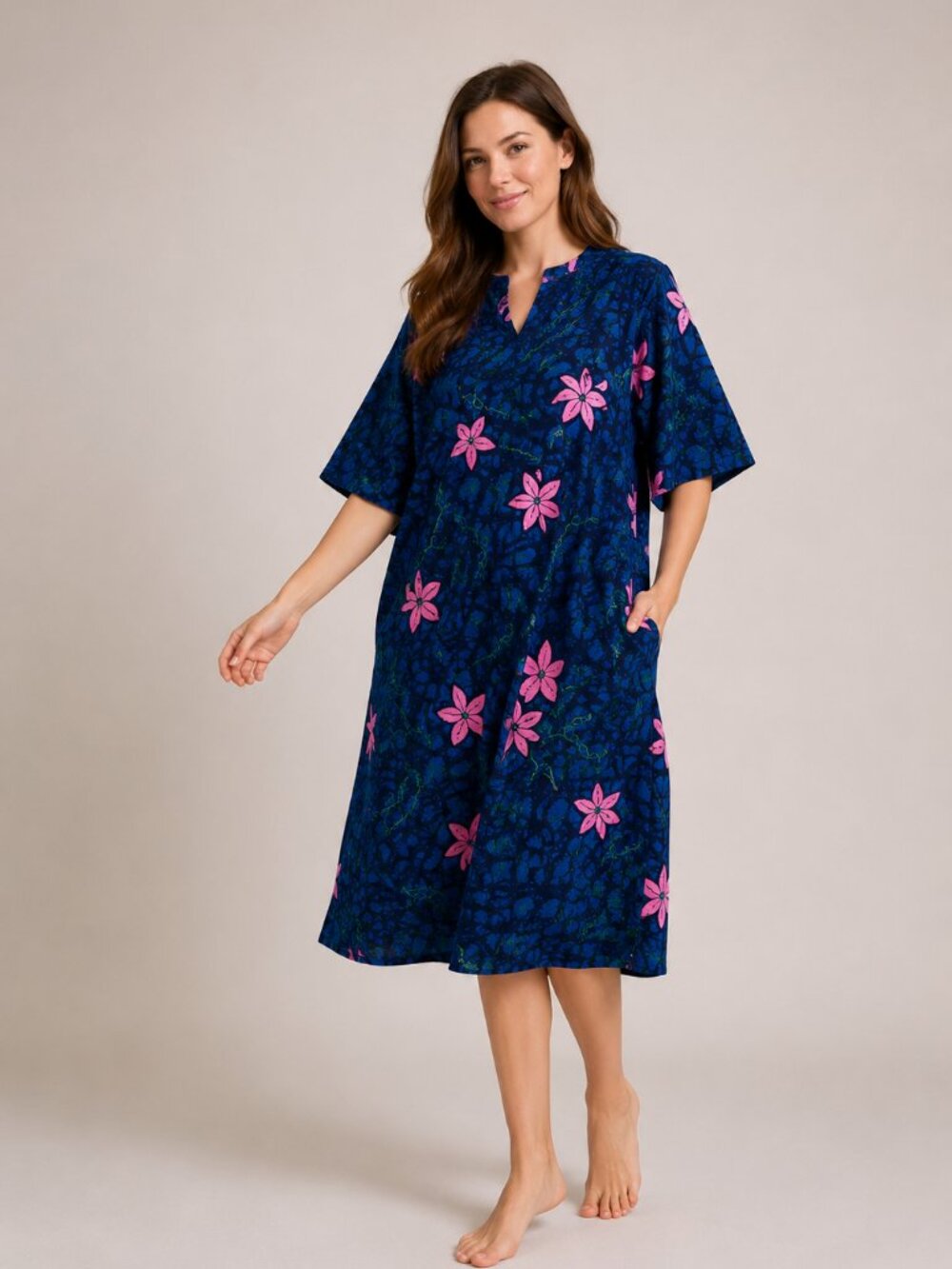Valerie Stevens Women OS Blue Floral Tropical Dress 50 Bust